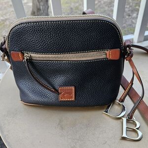 Dooney & Bourke Black and Tan Mini Dome Leather Crossbody Bag